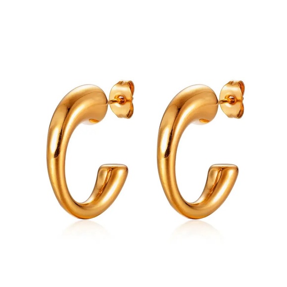 ◾️18k Gold Plated Minimalist C- Shaped Hoop Earrings - Picture 1 of 9